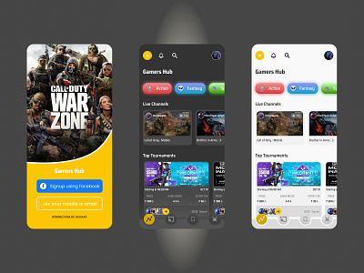 Gaming platform for mobile animation dark gaming graphic design illustration light menu mobile nav bar popular ui ux
