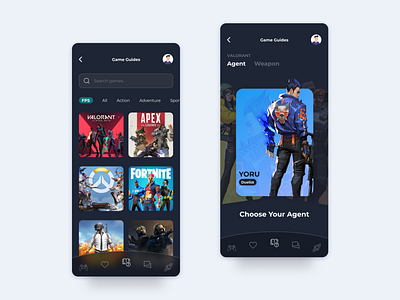 Game Guides Mobile App app design illustration minimal typography ui ux valorant