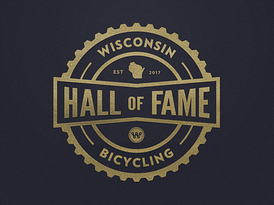 Wisconsin Bicycling Hall of Fame Unused Bage badge bicycling brand branding circle gear logo rough texture wisconsin