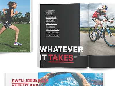 Gwen Jorgensen Article Magazine Layout + Art Direction art direction grid layout magazine photography print print design sports spreads type typography