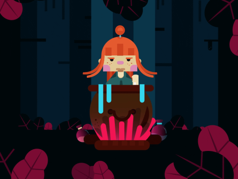 Cauldron Girl alchemist cauldron fantasy forest illustration motion night