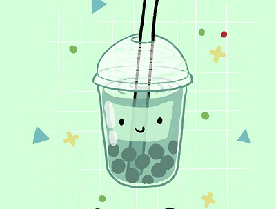 BMoba tea adventure time bmo boba bubble tea drawing flat green illustration procreate