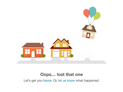 404 Home not found balloons error page flat houses illustration redfin up