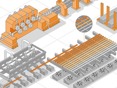 Evraz railings booklet factory illustration isometry manufacturing production line steel