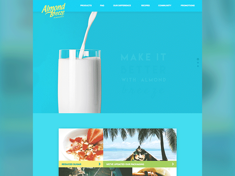 Almond Breeze Redesign after effects blue flat gif interaction milk product redesign ui ux website