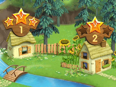 Levels & map game grass house illustration ios level map star tree