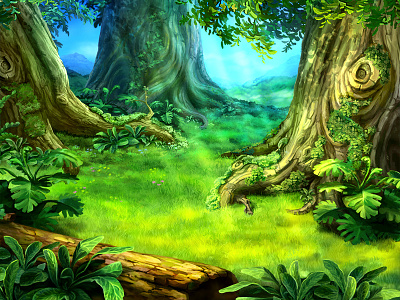 Practice in drawing №2 forest game grass green illustration light paint scene tree