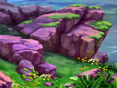 New Fragment game grass green illustration light paint purple scene stone