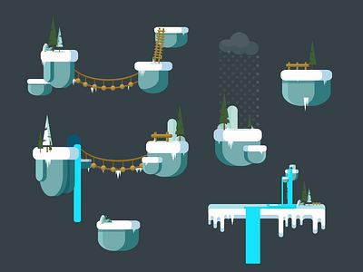 Elements... elements flat game game art game design game landscape game location game location elements illustration landscape nature art play trees vector waterfall winter winter location