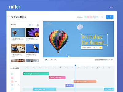 Roll On Video Editor - UI Design interface online timeline ui ui design video editor web