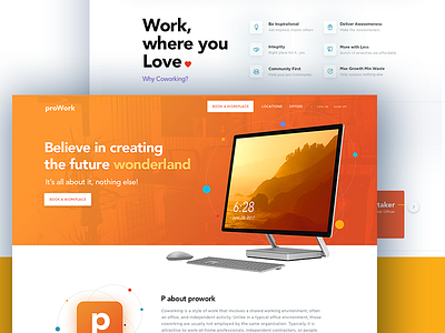 Proworking 👨‍💻 - Landing page clean cowork flat landing page ui ui design ux