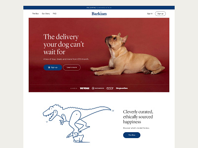 Barkism clean design dogs ecommerce hero homepage subscription typography ui ux web white