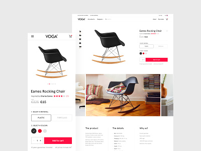 Voga chair clean design desktop ecommerce furniture gallery mobile pdp product typography ui ux web white