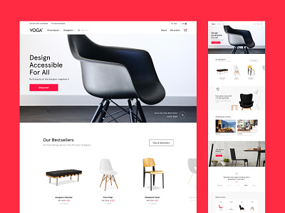 Voga bestsellers clean design ecommerce furniture hero home typography ui ux web white