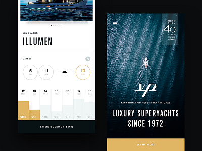 Luxury Superyachts app booking clean dates design home landing price ui ux yachts