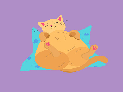 Sweety kitty animal cat chilling cat cute fatty happy cat illustration kitty cat kitty illustration pillow red cat violet