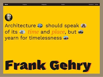 Frank Gehry's page architect design quarkly react ui web yellow