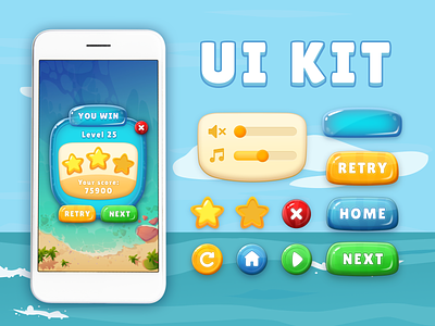 Water UI KIT for casual game | UX/UI branding design game gamedesign gameui icon illustration typography ui ux uxui