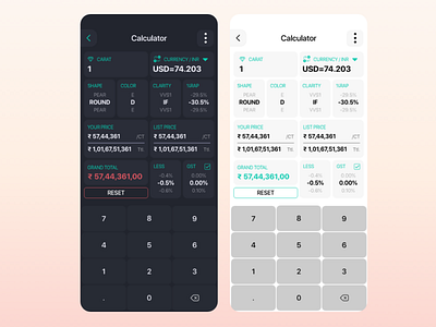 Diamond price calculator app artificial intelligence branding flight booking app graphic design ui