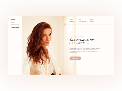 The course waiting for women TRANSFORMATION OF REALITY course design female landing page minimal online ui web