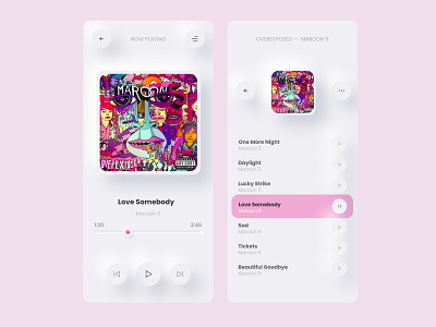 Music App Concept app branding button design illustration minimalism music music app music player neumorphic neumorphic design neumorphism neumorphism ui skeumorphism skeuomorphic style trendy ui ux web