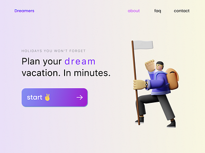 Travel Planner Main Page 2021 3d branding button design gradient graphics illustration main page mainpage minimalism travel travel app traveling trend ui ux web webdesign website design