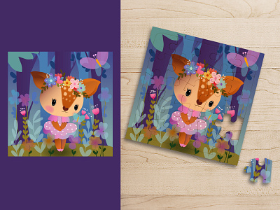 Deer illustration for children's puzzle branding design graphic design illustration print