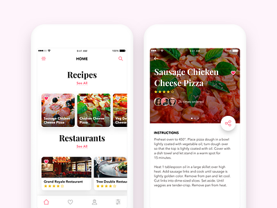 Recipes & Restaurants colors experience font food interface ios mobile phone share typo ui ux