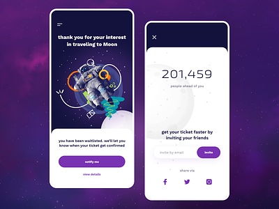 Moon Ticket App app blue card design dribbble experience free illustration interface invitation invite ios mobile new phone typography ui user ux vector