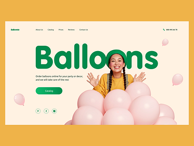 Website concept for ordering balloons online balloon celebrate celebration composition design ecommerce entertainment first screen girl homepage inspiration logo menu navigation occasion social media typography uidesign uxdesign webdesign