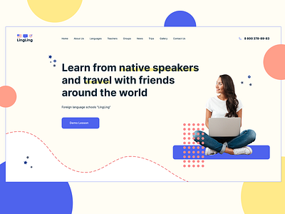 Language School LingLing bright colors composition design education foreign language geometric shapes homepage inspiration language learning languages learning school shapes stars students study typography ui uidesign webdesign