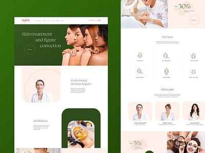 Resort – cosmetology clinic aesthetic beauty salon composition cosmetology dermatology green homepage landing page skin treatment ui webdesign website