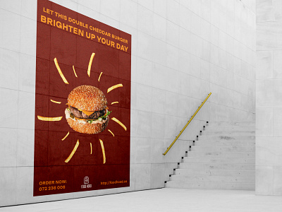 Food Hood Poster Design Student Project burger cheddar design food fries logo minimal typography