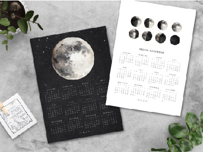 Freebie Printable-2017 MOON CALENDAR calendar free freebie moon watercolor