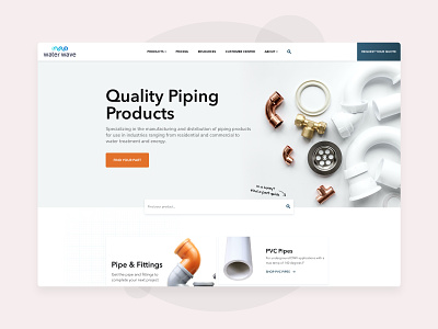 Water Wave Homepage clean homepage industrial pipes plumbing products ui user experience web design