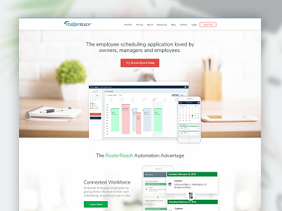 RosterReach Homepage app calendar clean productivity ui web design