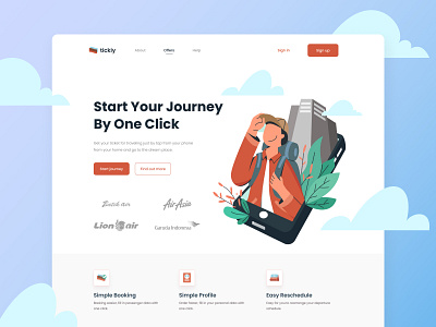 Ticky - Travel Hero Page app clean design explore figma hero page illustration ohaio travel agency travel illustration travelling trip ui ux web design web travel website