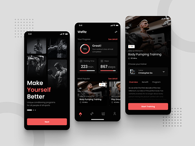 Wefitz - Body Training Mobile Apps activity app activity tracker app bodybuilder bodytraining clean dashboard design excercise figma fitness gym mobile dashboard ohaio personal trainer sport training ui ux workout