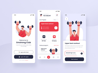 Emstrong Club - Exercise Apps Exploration activity app coach excercise figma fit fitness gym health app illustration ios app mobile ohaio personal trainer sport tracking apps training ui ux workout app
