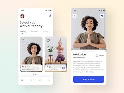 Workout Mobile Apps Exploration app clean daily workout design excersise figma fitness health health app meditation minimal mobile mobile app ohaio personal training training ui ux workout yoga