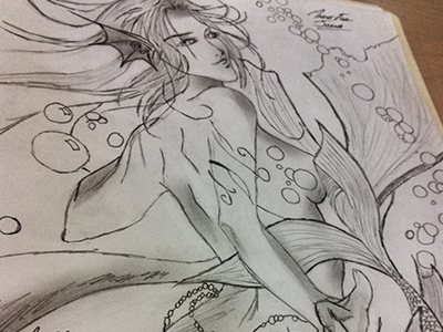 Mermaid Sketch art character comic concept draft drawing illustration mermaid pencil sketch