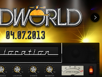 Site Concept amp banner button concert dark date homepage knob lights meter page rock speaker switch web website world yellow
