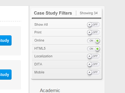 Case Study Filter categories filter list switch ui user experience user interface ux web website white white ui