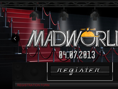 Madworld amp banner button concert dark date homepage lights page red rock speaker switch web website world