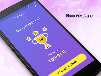 Score Card app clean colourful cup design gradient quiz scorecard ui ux win