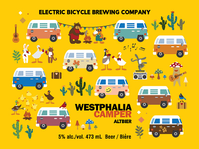 Westphalia Camper - Beer Label Design animals beer art beer label cactus childrens illustration cute art cute illustration design flat illustration vector westfalia