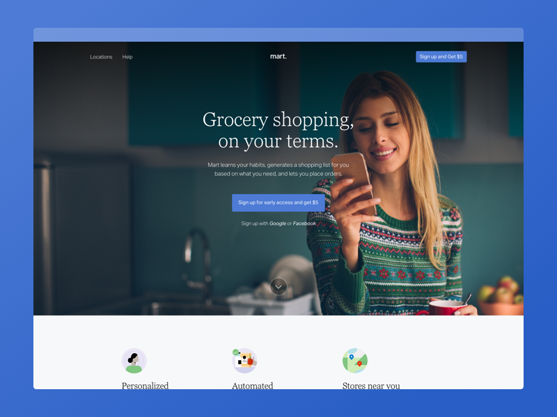 Mart Homepage Version B mart grocery shopping list list automated website desktop mobile live