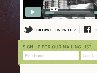 Horizontal sing-up form. blue form green icons mockup signup video web