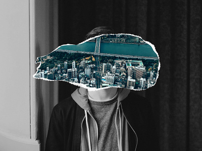 Tokyo Head abstract collage cut and paste design mixed media