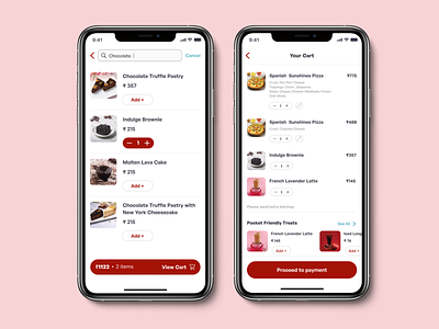 Cart screen, Search screen-Pizza delivery app